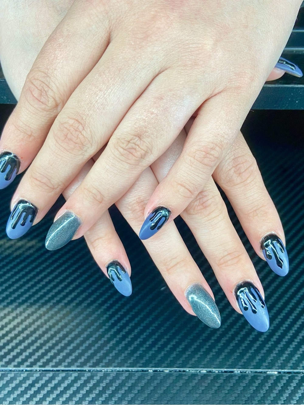 Grey and Silver Drip Gel Nails